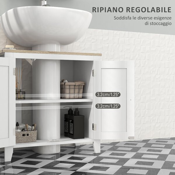 Kleankin Mobile Sottolavabo Bagno a U con Ripiano Regolabile Interno, in MDF, 60x30x60 cm, Bianco e color Legno|Aosom