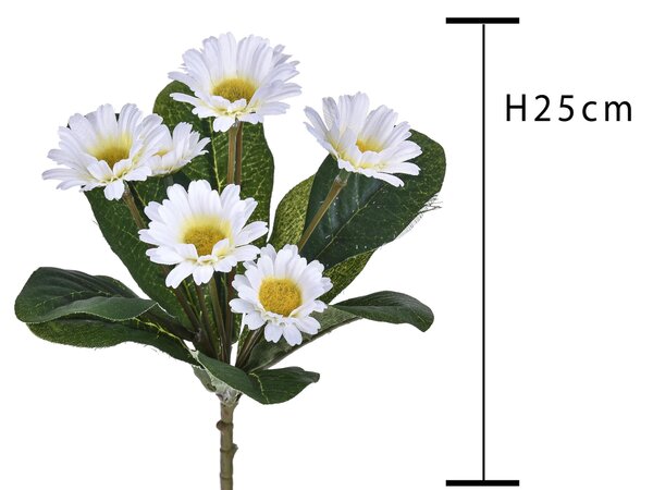 Set 8 Mazzo di Margherite Artificiali con 7 fiori Altezza 25 cm Bianco