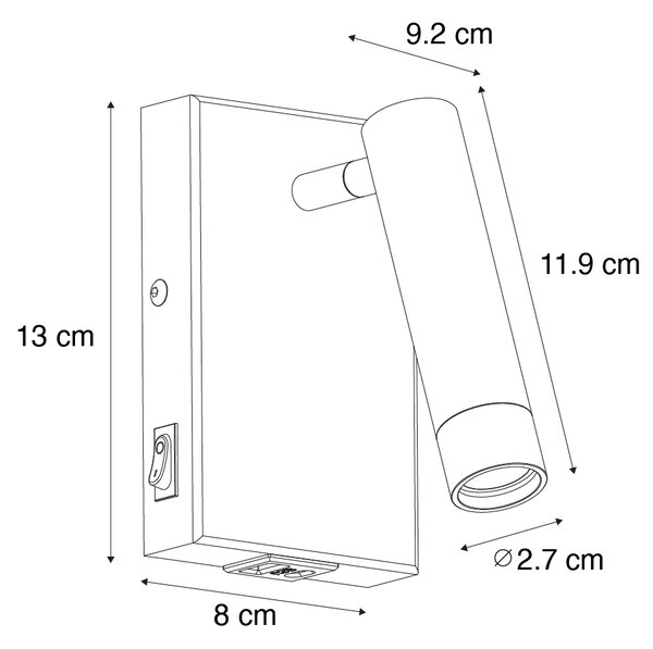 Applique da parete moderna nera con USB regolabile - Croft