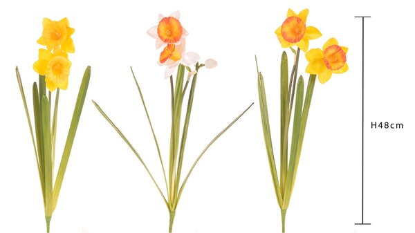 Set 4 Narciso con 2 Fiori Artificiali Altezza 48 cm Multicolore