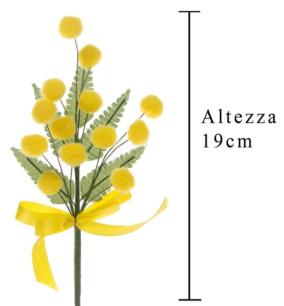 Set 24 Mimose Artificiali Pick con Fiocco Altezza 19 cm Giallo