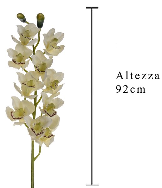Set 2 Cymbidium Artificiale Real Touch con 10 Fiori e 2 Bocci Altezza 92 cm Bianco