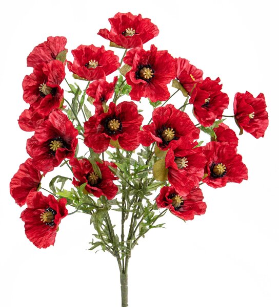 Set 2 Mazzo 20 Papaveri Artificiali H.63 cm Rossi