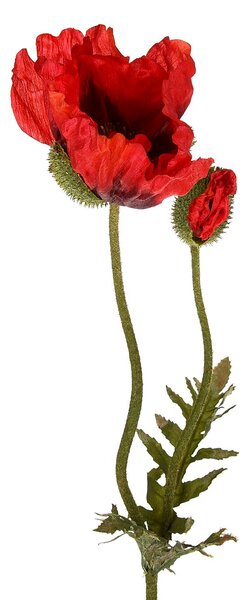 Set 3 Papaveri Artificiale con 2 Fiori Artificiali Altezza 74 cm Rosso