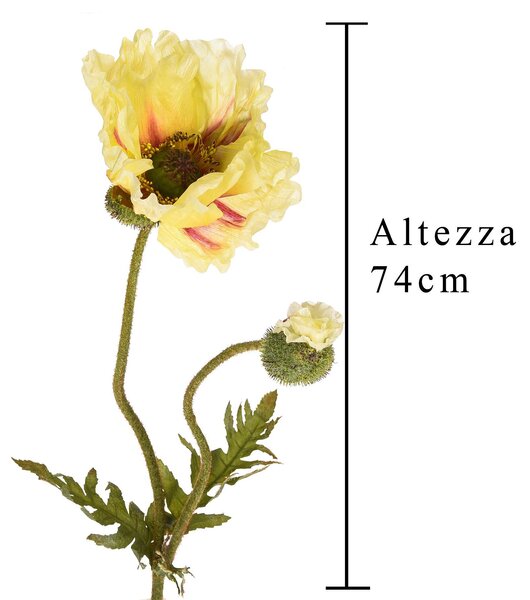 Set 4 Papaveri Artificiale con 2 Fiori Artificiali Altezza 74 cm Giallo