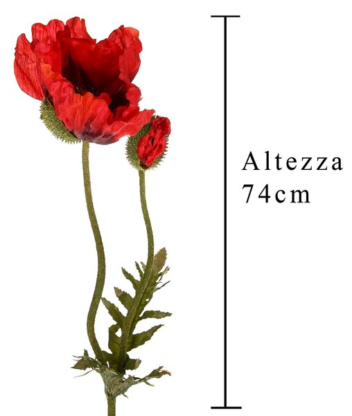 Set 3 Papaveri Artificiale con 2 Fiori Artificiali Altezza 74 cm Rosso