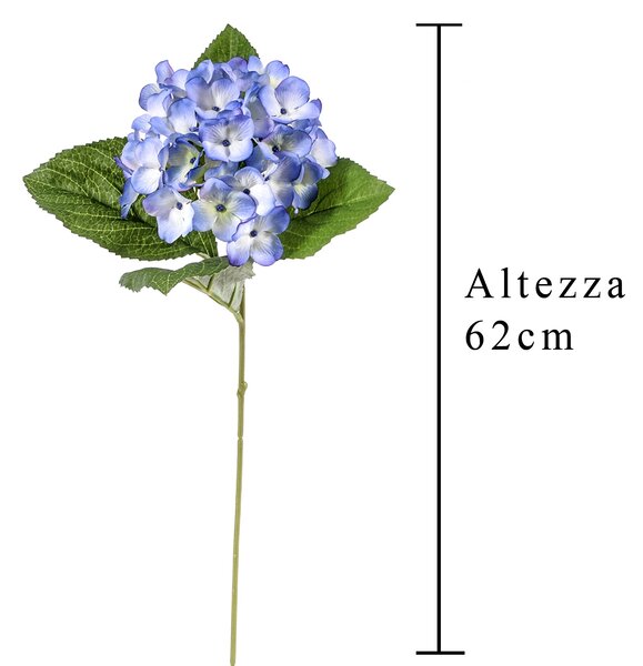 Set 8 Ortensia Artificiale con 4 Foglie Altezza 62 cm Blu