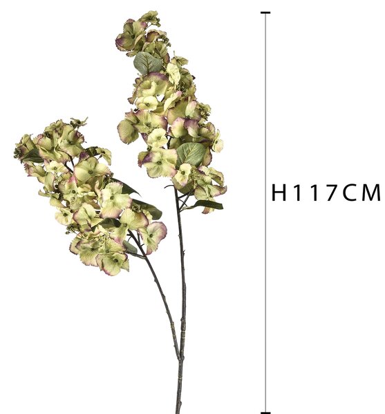Set 2 Ortensia Artificiale con 2 Fiori Artificiali Altezza 117 cm Verde