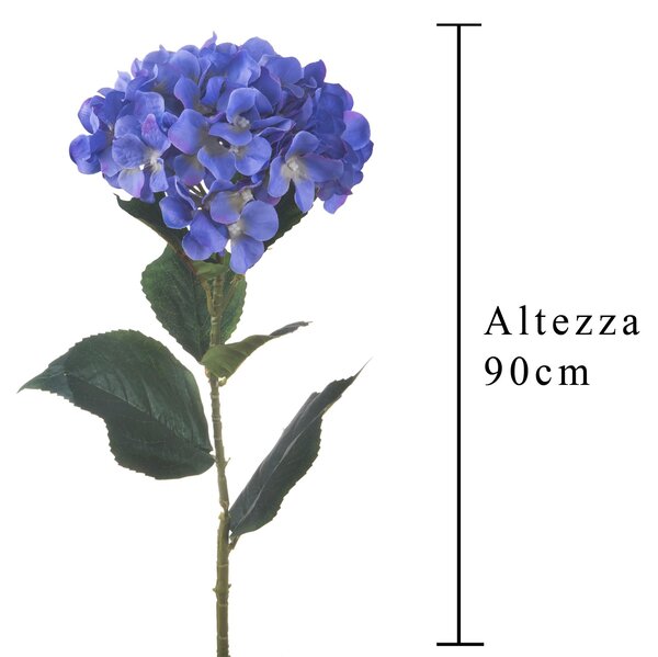 Set 4 Ortensia Artificiale Singola con 6 Fiori Artificiali Altezza 90 cm Blu