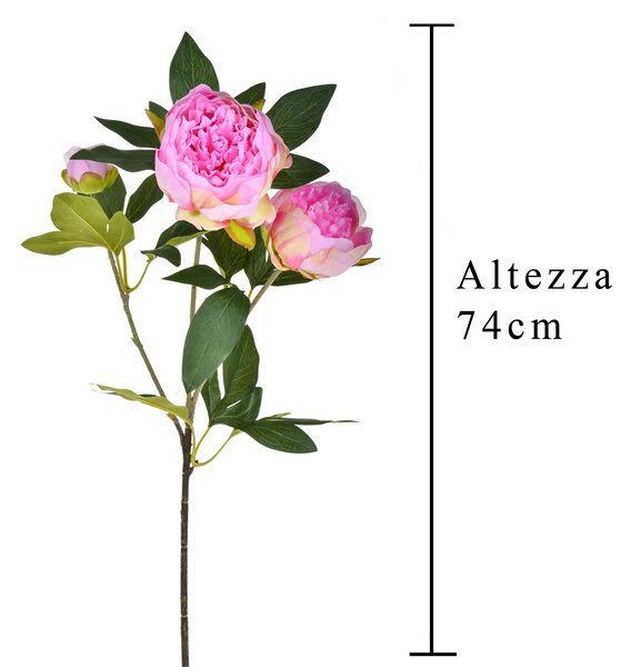 Set 3 Peonia Artificiale con 3 Fiori Altezza 74 cm