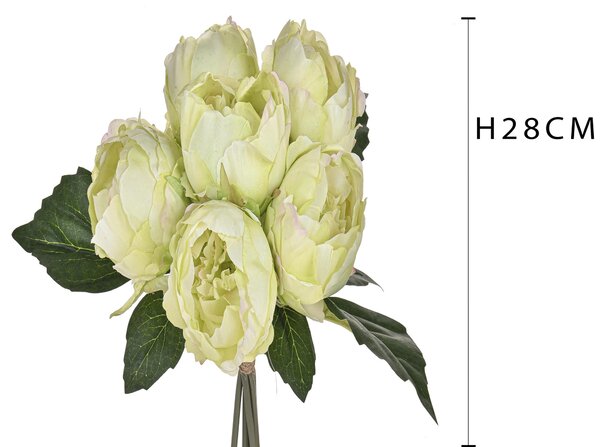 Set 3 Mazzi di Peonie con 6 Fiori Artificiali Altezza 28 cm Verde
