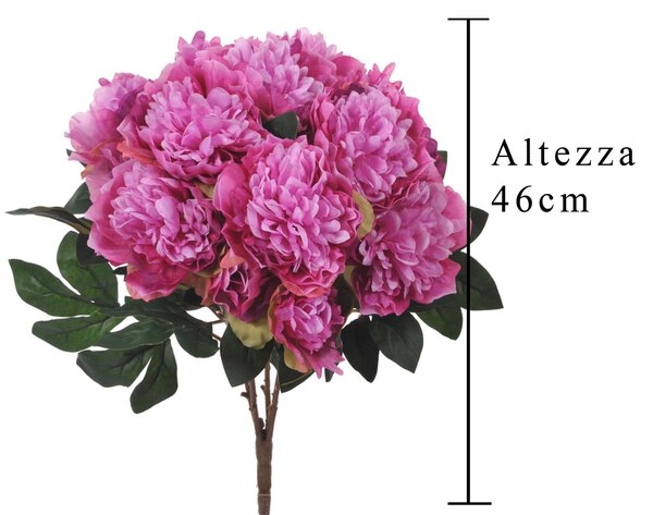 Set 2 Peonia Artificiale con 16 Fiori Artificiali Altezza 46 cm