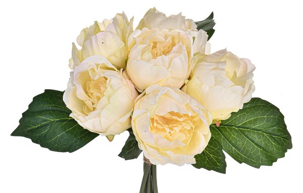 Set 3 Mazzi di Peonie con 6 Fiori Artificiali Altezza 28 cm Giallo