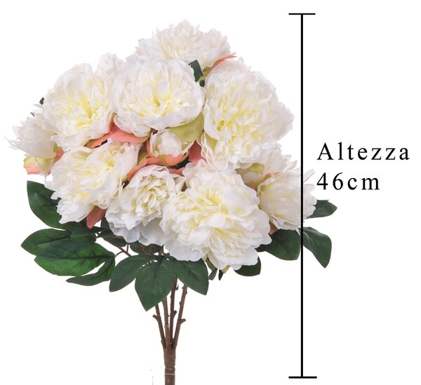 Set 2 Peonia Artificiale con 16 Fiori Artificiali Altezza 46 cm