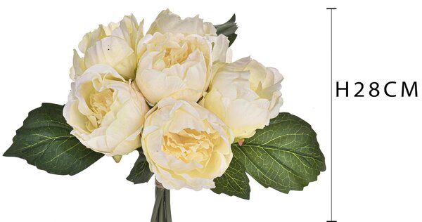 Set 3 Mazzi di Peonie con 6 Fiori Artificiali Altezza 28 cm Giallo