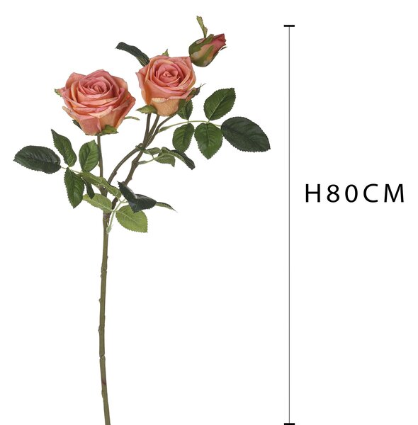 Set 2 Rose Artificiali Real Touch a 3 Diramazioni Altezza 80 cm Arancio