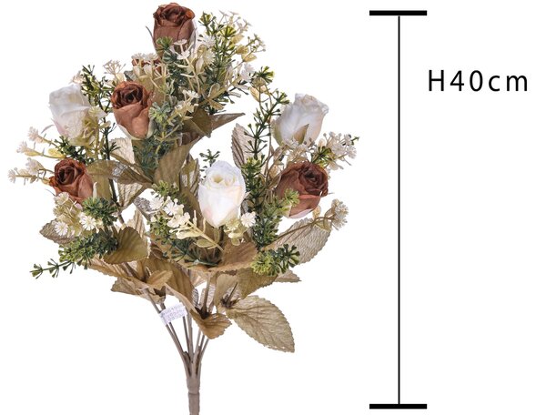 Set 4 Bouquet Artificiali con 9 Bocci di Rosa Romantica Altezza 40 cm