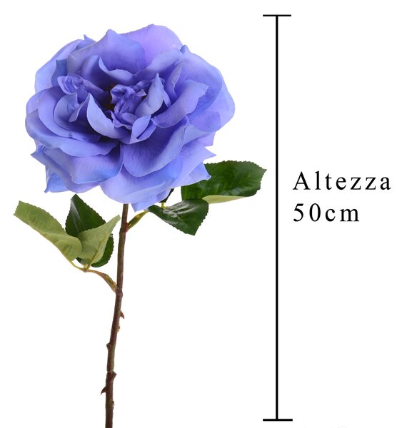 Set 4 Rose Artificiali Aperta Altezza 50 cm Blu