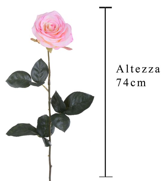 Set 6 Rose Artificiali Aperta Altezza 74 cm Rosa