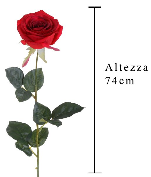 Set 6 Rose Artificiali Aperta Altezza 74 cm Rosso