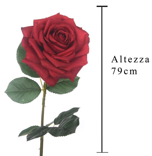 Set 3 Rose Artificiali Aperta Altezza 79 cm Rosso