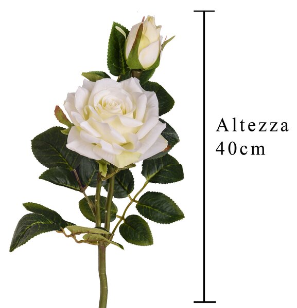 Set 24 Rose X 2 Artificiali con Gambo Corto Altezza 40 cm Bianco
