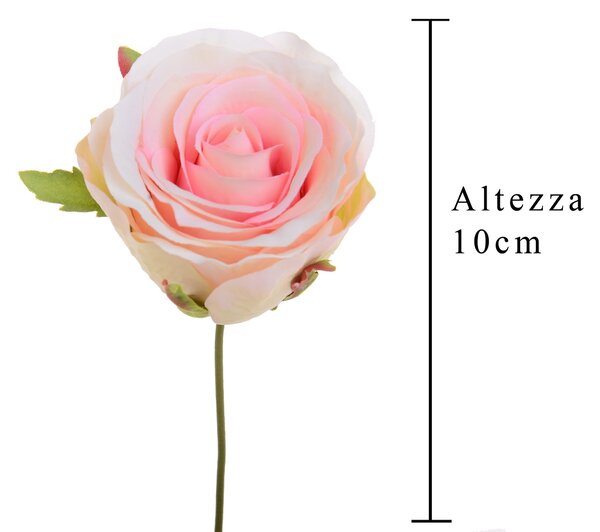 Set 12 Rose Artificiali Testa con Gambo Altezza 10 cm Rosa