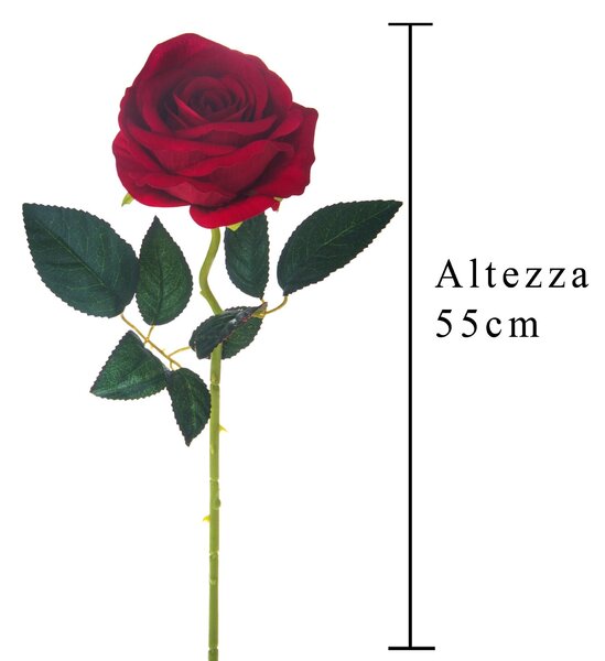 Set 12 Rose Artificiali Velvet Singola Altezza 55 cm Rosso