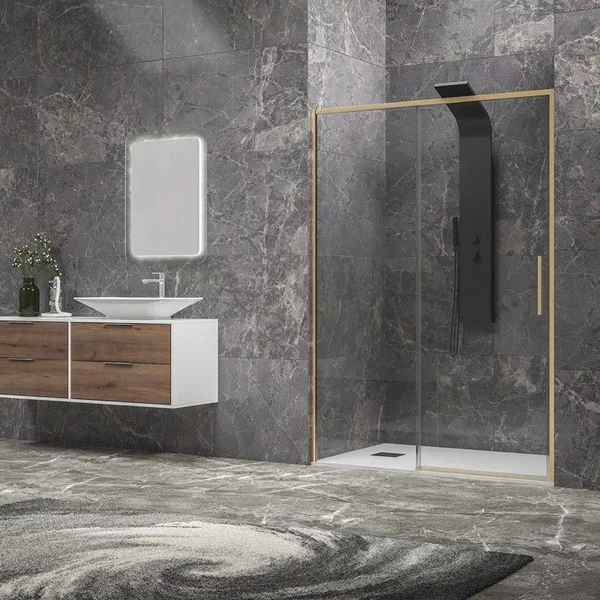 Porta doccia 100 cm oro spazzolato altezza 200h | KLA4000G - KAMALU