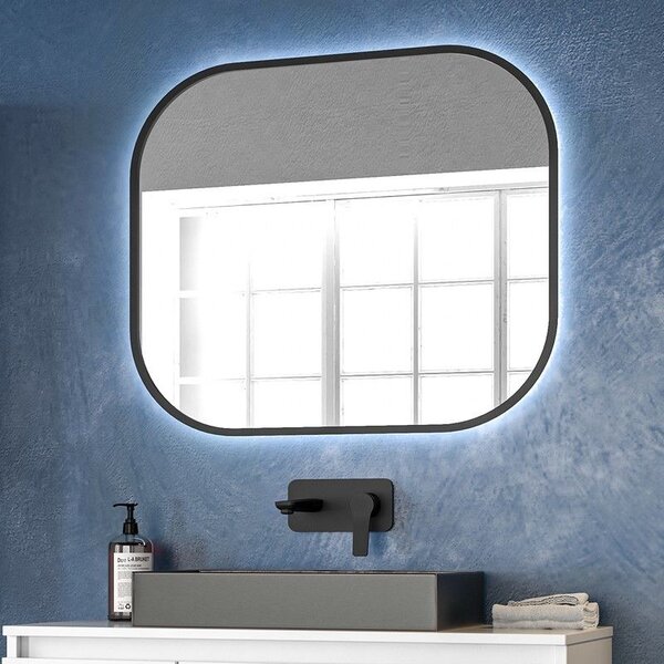 Specchio bagno led retroilluminato 60x70 cm cornice nera | KAM-S6700N - KAMALU