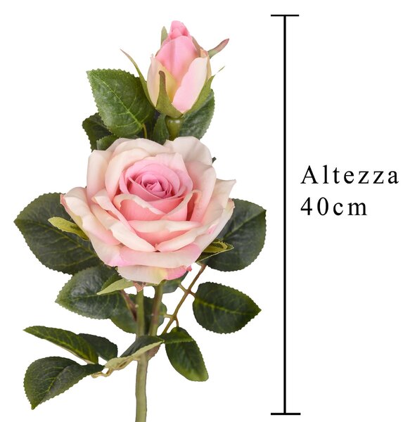 Set 24 Rose X 2 Artificiali con Gambo Corto Altezza 40 cm Rosa