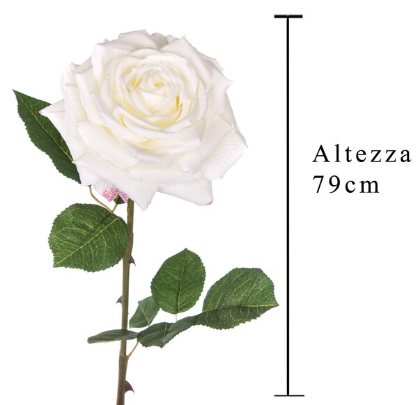 Set 4 Rose Artificiali Aperta Altezza 79 cm Bianco