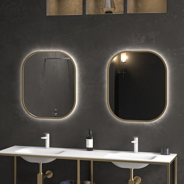 Specchio bagno led retroilluminato 70x80 cm cornice oro | KAM-S6700G - KAMALU