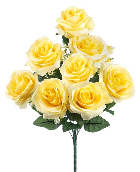 Set 3 Bouquet Artificiale con 9 Rose Altezza 43,5 cm Giallo