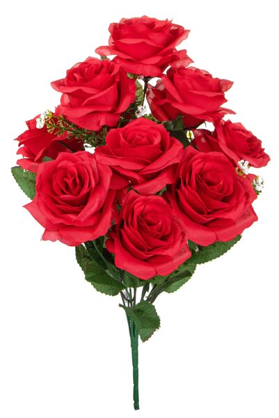 Set 3 Bouquet Artificiale con 9 Rose Altezza 43,5 cm Rosso