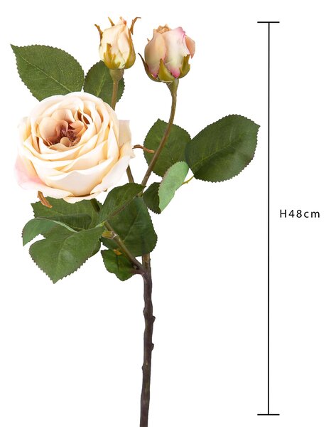 Set 4 Rose Artificiali Romantica a 3 Diramazioni Altezza48 cm Beige
