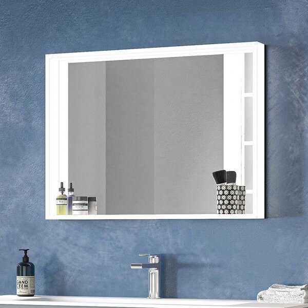 Specchio bagno 80x60 cm cornice ripiano illuminato | KAM-E800B - KAMALU