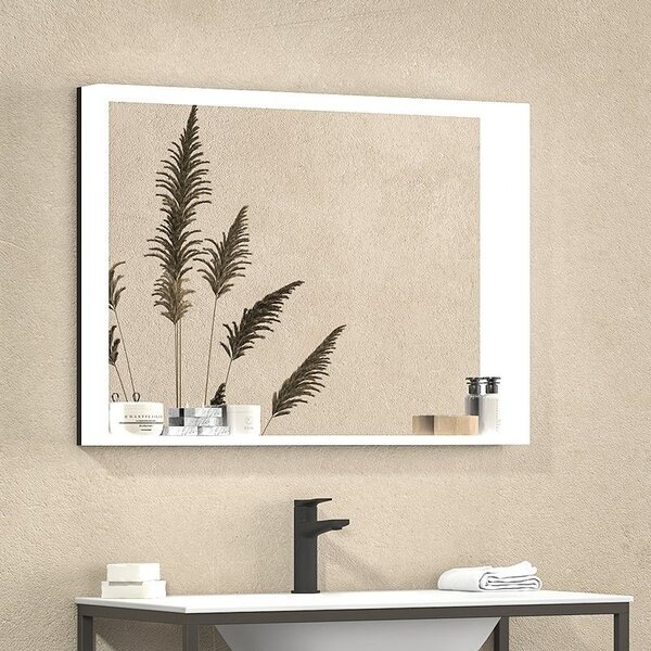 Specchio bagno 80x60 cm cornice ripiano illuminato | KAM-E800B - KAMALU