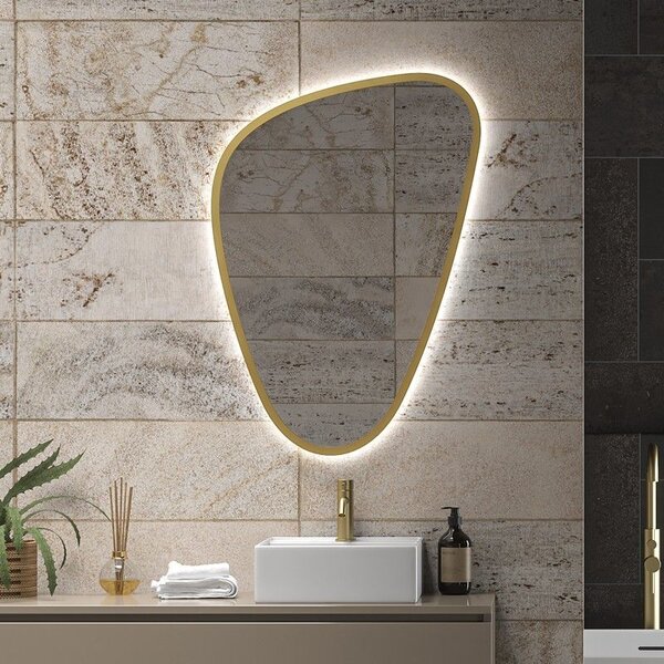 Specchio bagno led 65x100 cm forma a goccia cornice oro | KAM-EL6500G - KAMALU
