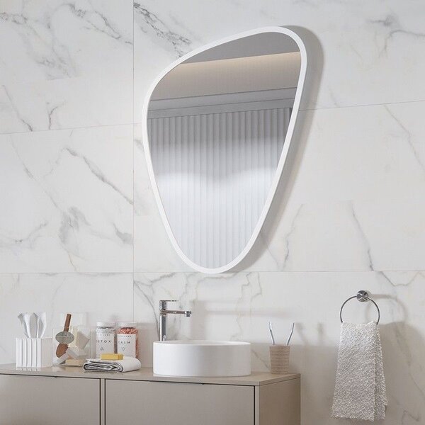 Specchio bagno led 65x100 cm forma a goccia cornice bianca | KAM-EL6500B - KAMALU