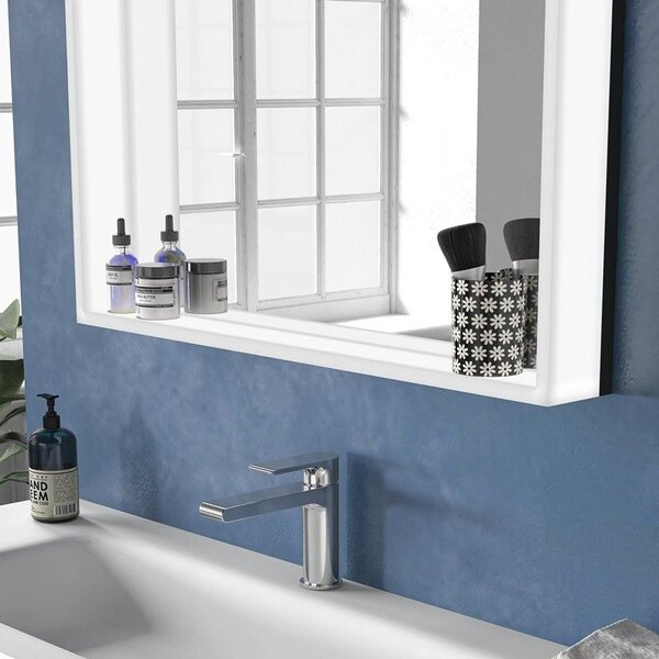 Specchio bagno 80x60 cm cornice ripiano illuminato | KAM-E800B - KAMALU