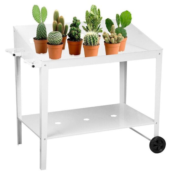 Fioriera Orto Rialzato da Giardino 97x56x90 cm in Metallo con Ruote Bianco