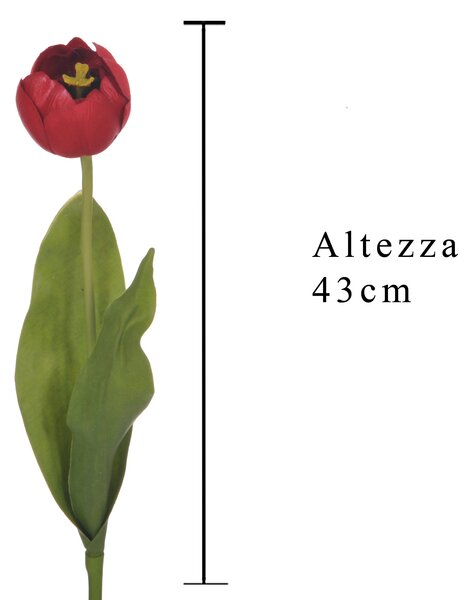 Set 12 Tulipani Artificiali con 2 Foglie Altezza 43 cm Rosso