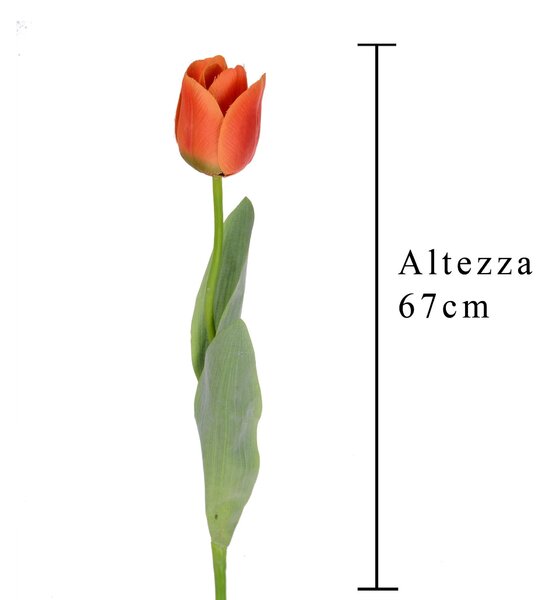 Set 6 Tulipani Artificiali con Foglie Altezza 67 cm Arancio