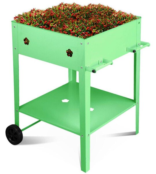 Fioriera Orto Rialzato da Giardino 57x57x80 cm in Metallo con Ruote Verde