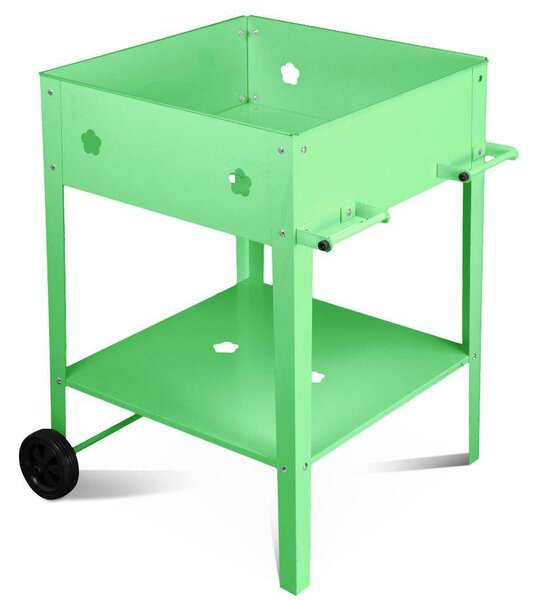 Fioriera Orto Rialzato da Giardino 57x57x80 cm in Metallo con Ruote Verde
