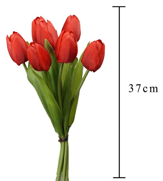 Set 3 Mazzi di 7 Tulipani Artificiali Altezza 37 cm Rosso