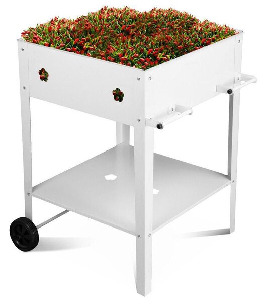 Fioriera Orto Rialzato da Giardino 57x57x80 cm in Metallo con Ruote Bianco