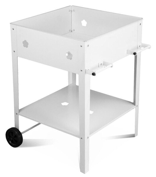 Fioriera Orto Rialzato da Giardino 57x57x80 cm in Metallo con Ruote Bianco