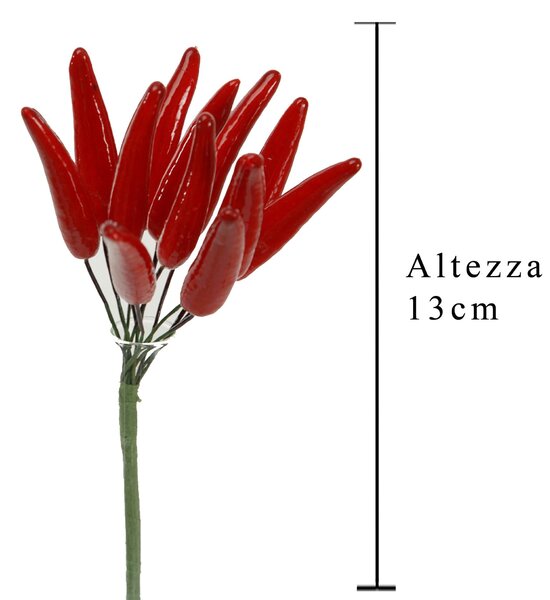 Set 12 Rami Peperoncini Artificiali da 12 Altezza 14,5 cm Rosso